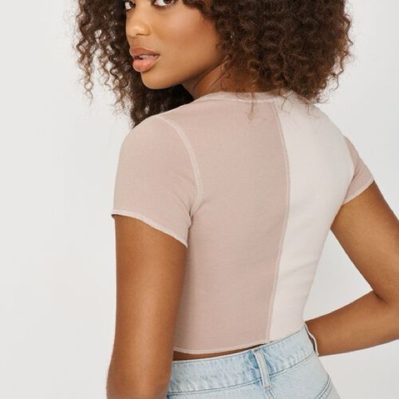 Garage Two Tone Cropped Tee - Tan Small - Picture 2 of 3